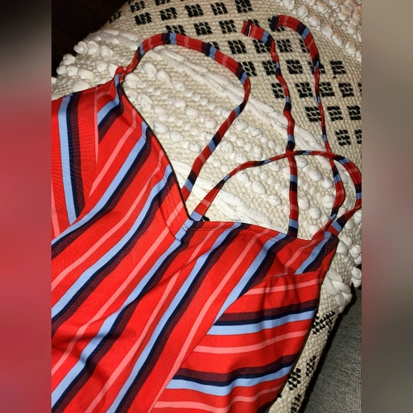 Kona Sol Striped Strappy Lace Up One Piece Swimsuit - Picture 2 of 9